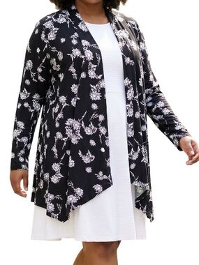 Lane Bryant Black White Floral Kimono Cardigan plus size 18/20 BoHo lightweight